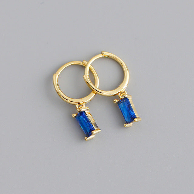 Anyco Earrings Gold Plated Blue Geometric Square 6 Colors Hanging Stud For Women Girl Teen Chic Fashion Stylish Accessories Jewelry Gifts-Earrings-PEROZ Accessories