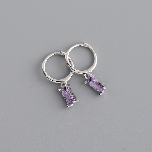 Anyco Earrings Sterling Silver Light Purple Geometric Square 6 Colors Hanging Stud For Women Girl Teen Chic Fashion Stylish Accessories Jewelry Gifts-Earrings-PEROZ Accessories