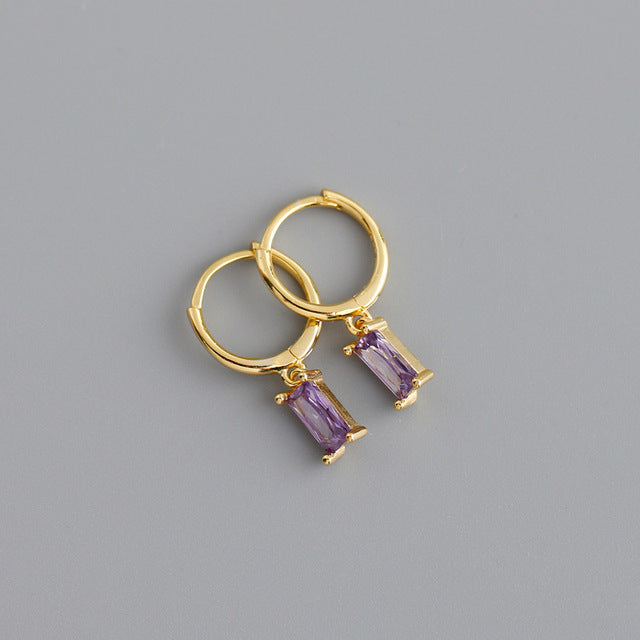 Anyco Earrings Gold Plated Light Purple Geometric Square 6 Colors Hanging Stud For Women Girl Teen Chic Fashion Stylish Accessories Jewelry Gifts-Earrings-PEROZ Accessories