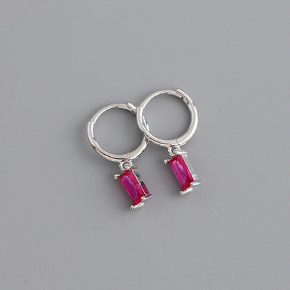 Anyco Earrings Sterling Silver Red Geometric Square 6 Colors Hanging Stud For Women Girl Teen Chic Fashion Stylish Accessories Jewelry Gifts-Earrings-PEROZ Accessories