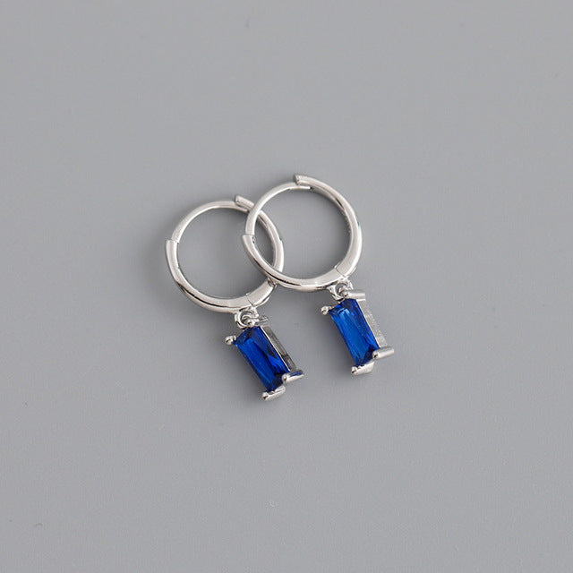 Anyco Earrings Sterling Silver Blue Geometric Square 6 Colors Hanging Stud For Women Girl Teen Chic Fashion Stylish Accessories Jewelry Gifts-Earrings-PEROZ Accessories