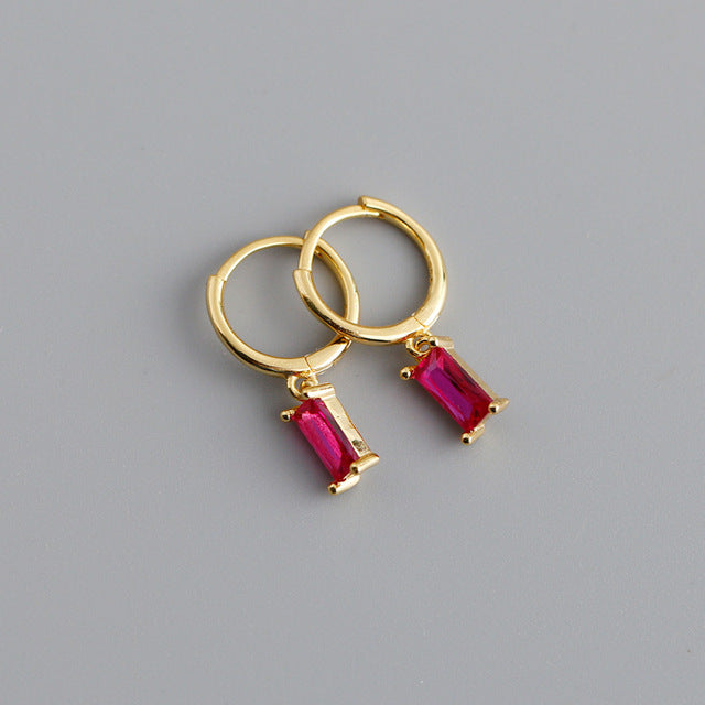 Anyco Earrings Gold Plated Red Geometric Square 6 Colors Hanging Stud For Women Girl Teen Chic Fashion Stylish Accessories Jewelry Gifts-Earrings-PEROZ Accessories
