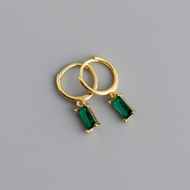 Anyco Earrings Gold Plated Green Geometric Square 6 Colors Hanging Stud For Women Girl Teen Chic Fashion Stylish Accessories Jewelry Gifts-Earrings-PEROZ Accessories