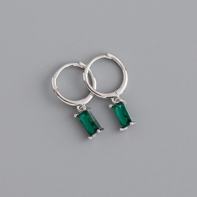 Anyco Earrings Sterling Silver Green Geometric Square 6 Colors Hanging Stud For Women Girl Teen Chic Fashion Stylish Accessories Jewelry Gifts-Earrings-PEROZ Accessories