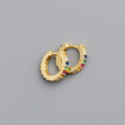 Anyco Earrings Gold Plated Color Minimalist 7mm Color Zircon Ear Buckle For Women Girl Teen Chic Fashion Stylish Accessories Jewelry Gifts-Earrings-PEROZ Accessories