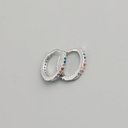 Anyco Earrings Sterling Silver Color Minimalist Round Zircon Stud For Women Girl Elegant Fashion Stylish Accessories Jewelry Gifts-Earrings-PEROZ Accessories