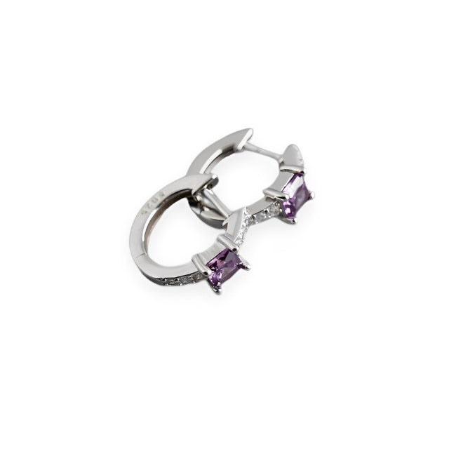 Anyco Earrings Sterling Silver Purple Luxury Square CZ Round Ear Buckle For Women Girl Teen Chic Fashion Stylish Accessories Jewelry Gifts-Earrings-PEROZ Accessories