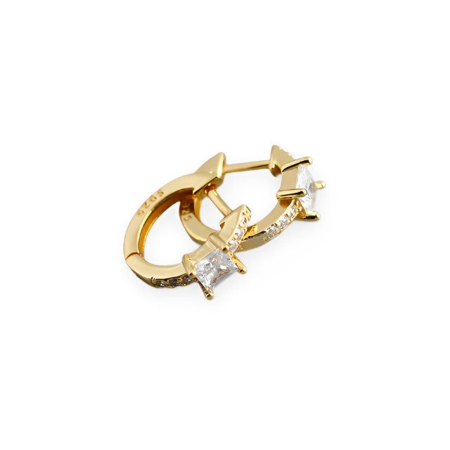 Anyco Earrings Gold Plated White Luxury Square CZ Round Ear Buckle For Women Girl Teen Chic Fashion Stylish Accessories Jewelry Gifts-Earrings-PEROZ Accessories