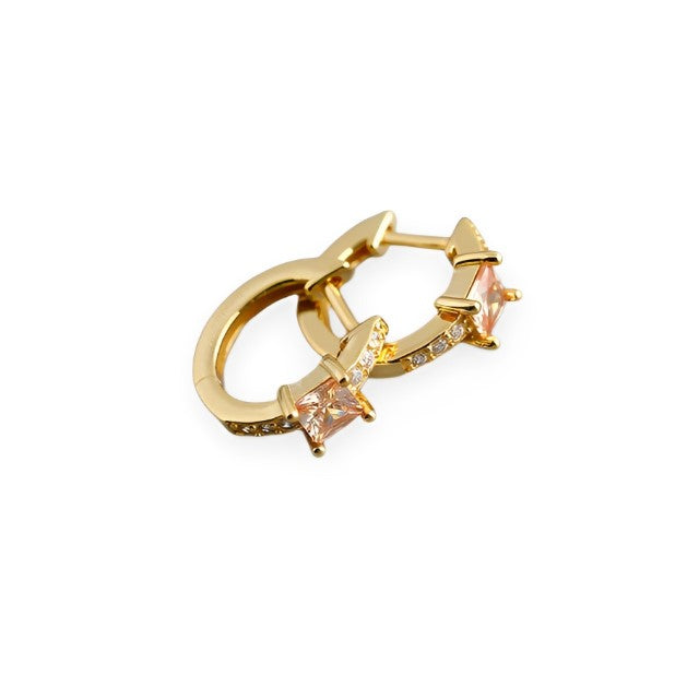 Anyco Earrings Gold Plated Yellow Luxury Square CZ Round Ear Buckle For Women Girl Teen Chic Fashion Stylish Accessories Jewelry Gifts-Earrings-PEROZ Accessories