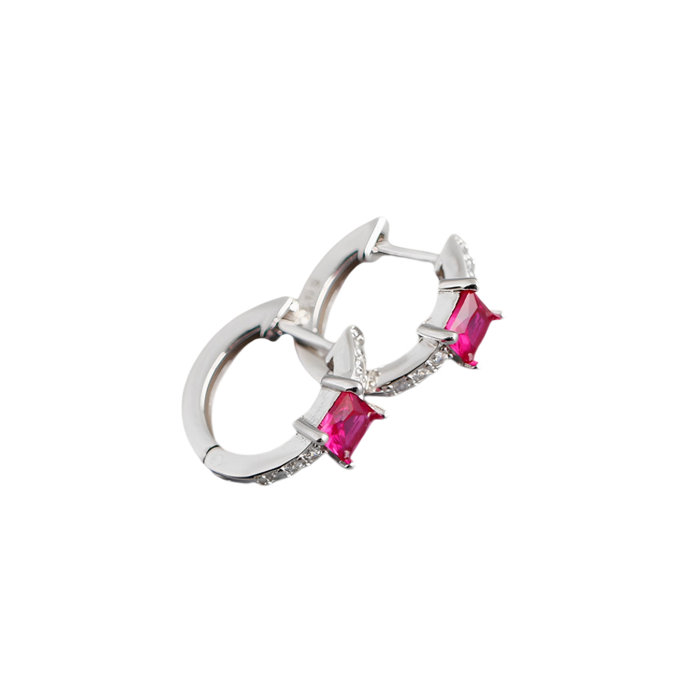 Anyco Earrings Sterling Silver Red Luxury Square CZ Round Ear Buckle For Women Girl Teen Chic Fashion Stylish Accessories Jewelry Gifts-Earrings-PEROZ Accessories