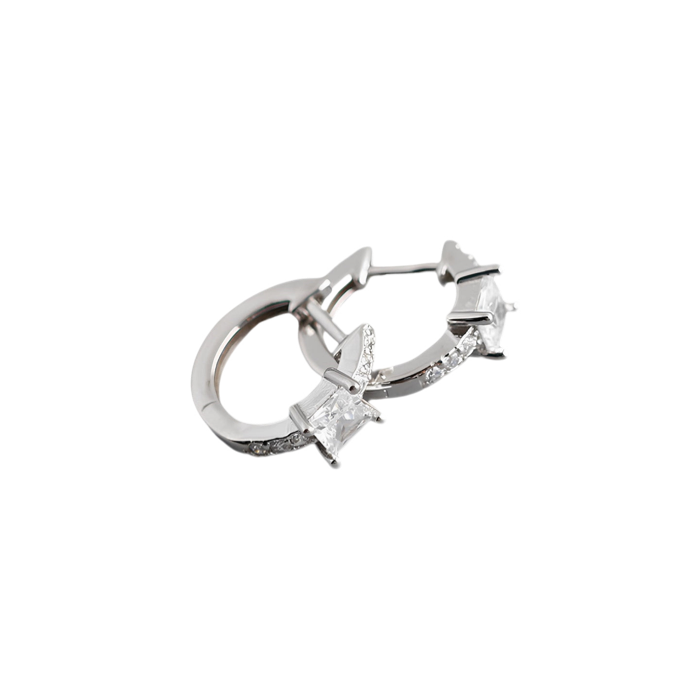 Anyco Earrings Sterling Silver White Luxury Square CZ Round Ear Buckle For Women Girl Teen Chic Fashion Stylish Accessories Jewelry Gifts-Earrings-PEROZ Accessories