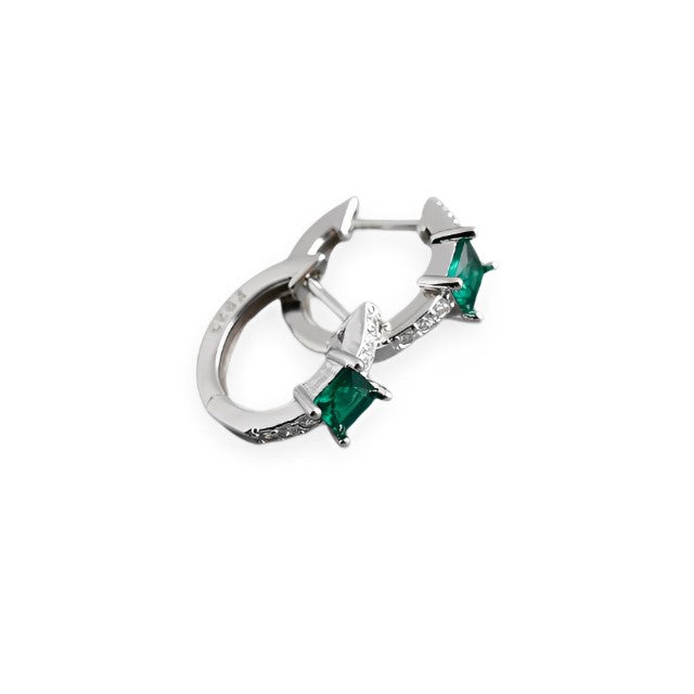 Anyco Earrings Sterling Silver Green Luxury Square CZ Round Ear Buckle For Women Girl Teen Chic Fashion Stylish Accessories Jewelry Gifts-Earrings-PEROZ Accessories