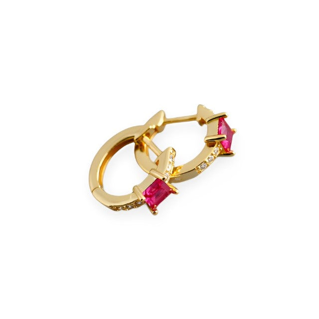 Anyco Earrings Gold Plated Red Luxury Square CZ Round Ear Buckle For Women Girl Teen Chic Fashion Stylish Accessories Jewelry Gifts-Earrings-PEROZ Accessories