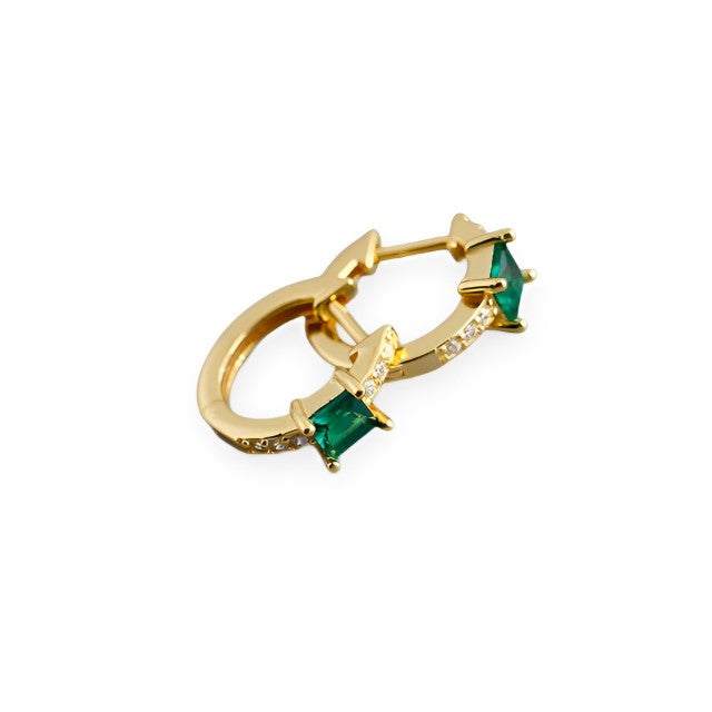 Anyco Earrings Gold Plated Green Luxury Square CZ Round Ear Buckle For Women Girl Teen Chic Fashion Stylish Accessories Jewelry Gifts-Earrings-PEROZ Accessories