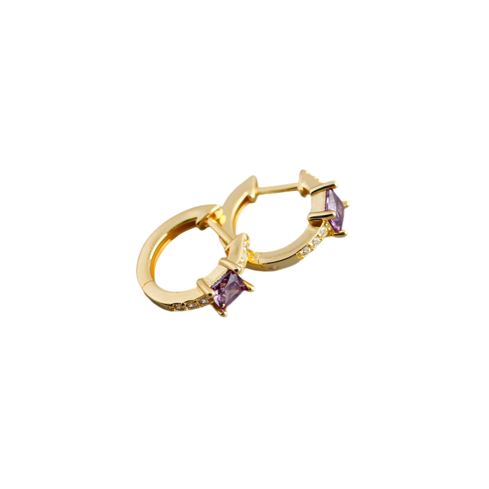 Anyco Earrings Gold Plated Purple Luxury Square CZ Round Ear Buckle For Women Girl Teen Chic Fashion Stylish Accessories Jewelry Gifts-Earrings-PEROZ Accessories