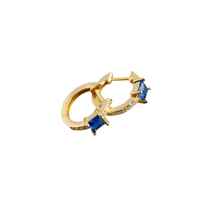 Anyco Earrings Gold Plated Blue Luxury Square CZ Round Ear Buckle For Women Girl Teen Chic Fashion Stylish Accessories Jewelry Gifts-Earrings-PEROZ Accessories