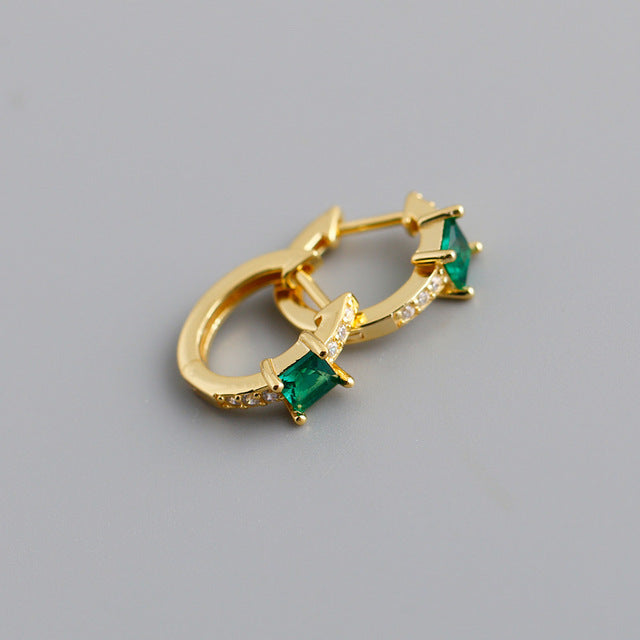 Anyco Earrings Gold Plated Green Luxury Square CZ Round Ear Buckle For Women Girl Teen Chic Fashion Stylish Accessories Jewelry Gifts-Earrings-PEROZ Accessories