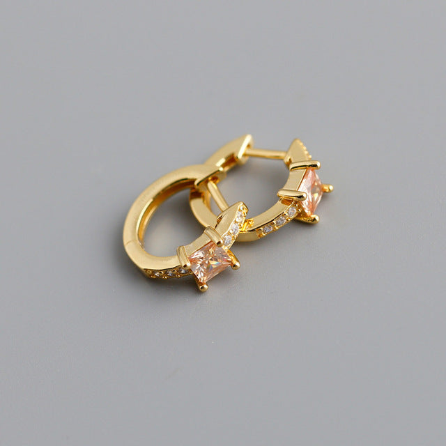 Anyco Earrings Gold Plated Yellow Luxury Square CZ Round Ear Buckle For Women Girl Teen Chic Fashion Stylish Accessories Jewelry Gifts-Earrings-PEROZ Accessories