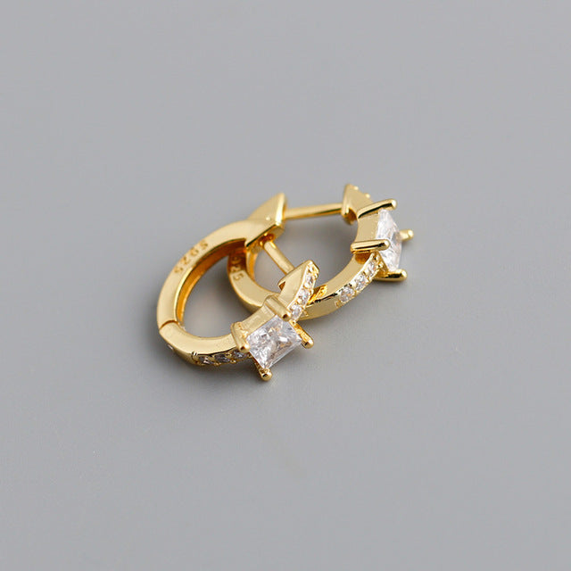 Anyco Earrings Gold Plated White Luxury Square CZ Round Ear Buckle For Women Girl Teen Chic Fashion Stylish Accessories Jewelry Gifts-Earrings-PEROZ Accessories