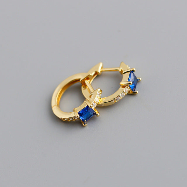 Anyco Earrings Gold Plated Blue Luxury Square CZ Round Ear Buckle For Women Girl Teen Chic Fashion Stylish Accessories Jewelry Gifts-Earrings-PEROZ Accessories