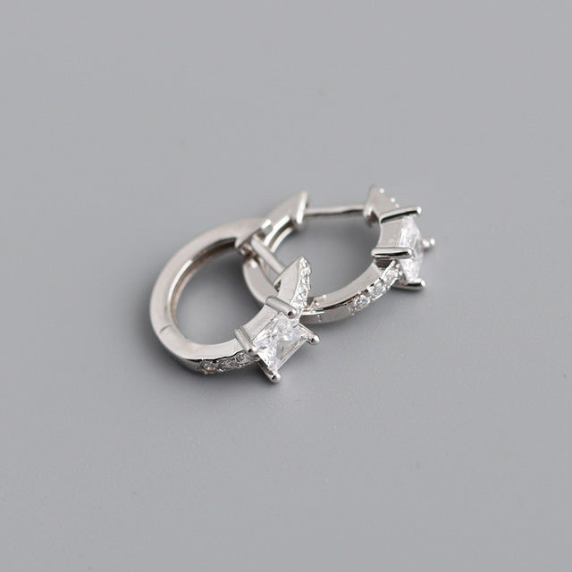 Anyco Earrings Sterling Silver White Luxury Square CZ Round Ear Buckle For Women Girl Teen Chic Fashion Stylish Accessories Jewelry Gifts-Earrings-PEROZ Accessories