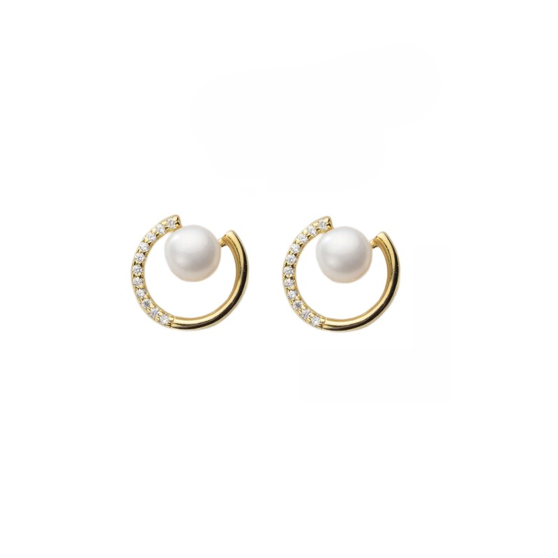 Anyco Fashion Earrings Gold New Arrival Geometry Letter C Baroque Pearl Stud for Women Charming Party Jewelry Gift-Earrings-PEROZ Accessories