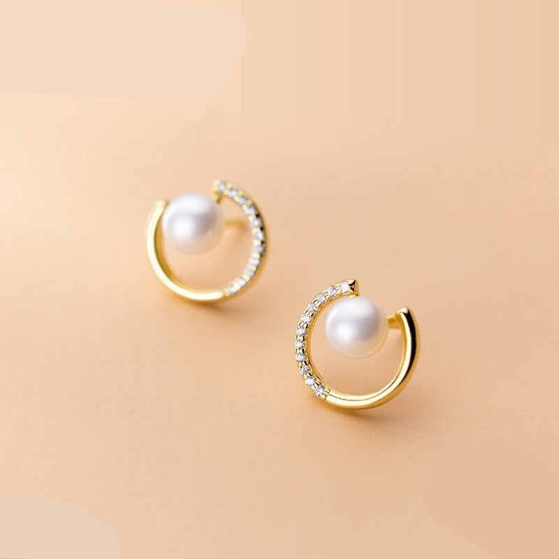 Anyco Fashion Earrings Gold New Arrival Geometry Letter C Baroque Pearl Stud for Women Charming Party Jewelry Gift-Earrings-PEROZ Accessories