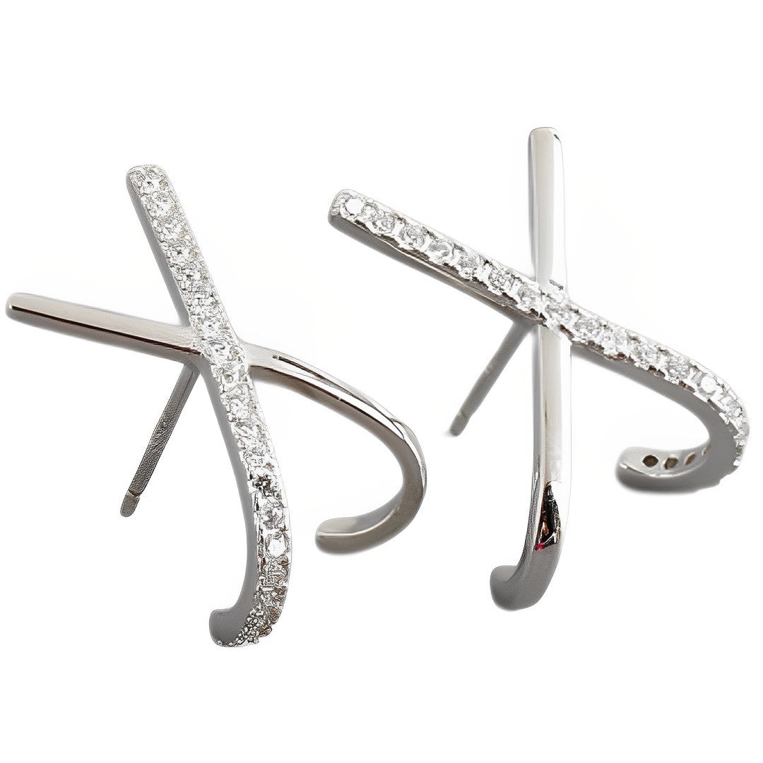 Anyco Stud Earrings Letter X Bohemia Punk Cross White Zircon Silver Bohemia Charms for Women Party Rock Jewelry Gift-Earrings-PEROZ Accessories
