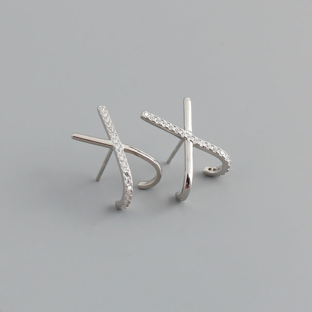 Anyco Stud Earrings Letter X Bohemia Punk Cross White Zircon Silver Bohemia Charms for Women Party Rock Jewelry Gift-Earrings-PEROZ Accessories