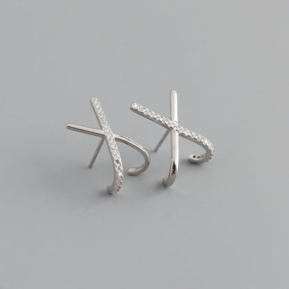 Anyco Stud Earrings Letter X Bohemia Punk Cross White Zircon Silver Bohemia Charms for Women Party Rock Jewelry Gift-Earrings-PEROZ Accessories