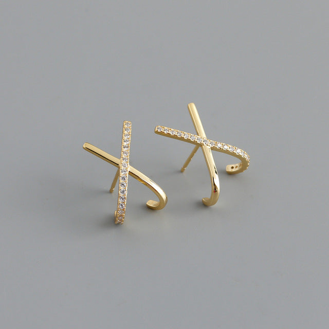 Anyco Stud Earrings Letter X Bohemia Punk Cross White Zircon Bohemia Charms for Women Party Rock Jewelry Gift Gold-Earrings-PEROZ Accessories