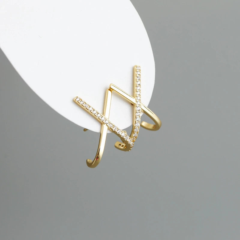 Anyco Stud Earrings Letter X Bohemia Punk Cross White Zircon Bohemia Charms for Women Party Rock Jewelry Gift Gold-Earrings-PEROZ Accessories