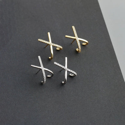 Anyco Stud Earrings Letter X Bohemia Punk Cross White Zircon Bohemia Charms for Women Party Rock Jewelry Gift Gold-Earrings-PEROZ Accessories