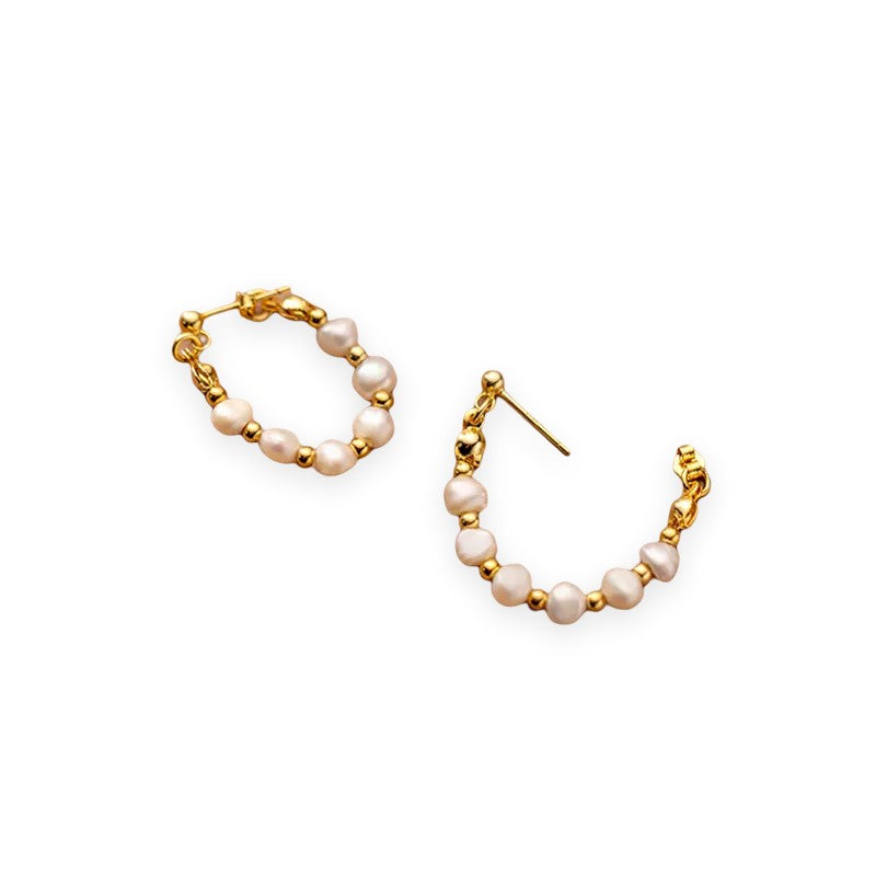 Anyco Fashion Earrings Gold 925 Sterling Silver Bohemian Freshwater Baroque Pearl Circle Huggies for Women 18k Jewelry-Earrings-PEROZ Accessories