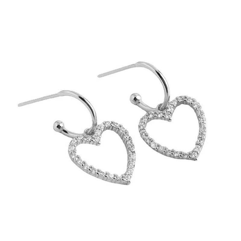 Anyco Earrings Sterling Silver Classic European Love Heart Pendant Drop For Women Teen Fashion Stylish Accessories Jewelry Gifts-Earrings-PEROZ Accessories