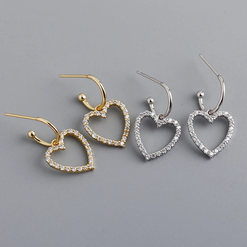Anyco Earrings Sterling Silver Classic European Love Heart Pendant Drop For Women Teen Fashion Stylish Accessories Jewelry Gifts-Earrings-PEROZ Accessories