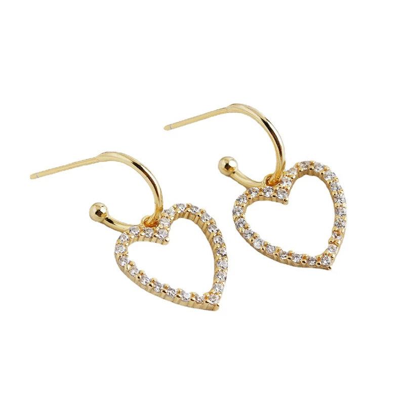 Anyco Earrings Gold Plated Classic European Love Heart Pendant Drop For Women Teen Fashion Stylish Accessories Jewelry Gifts-Earrings-PEROZ Accessories