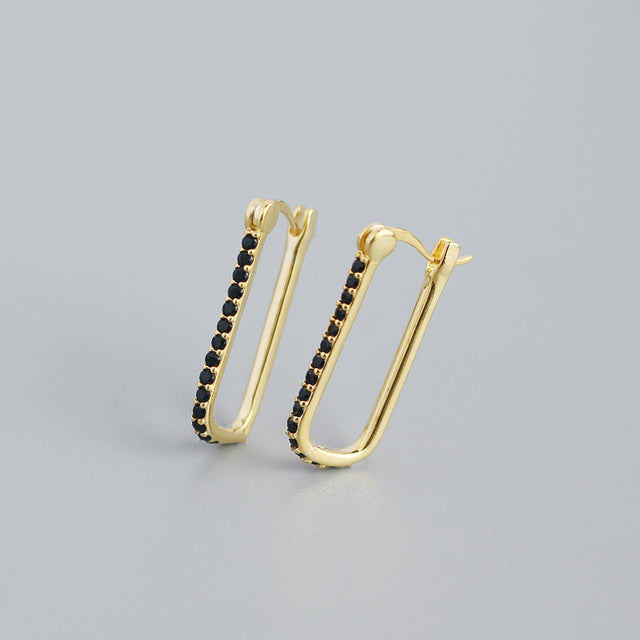 Anyco Fashion Stud Earrings Gothic Geometric Black Crystal Zircon Gold Rock Bohemia Party Jewelry Black-Earrings-PEROZ Accessories