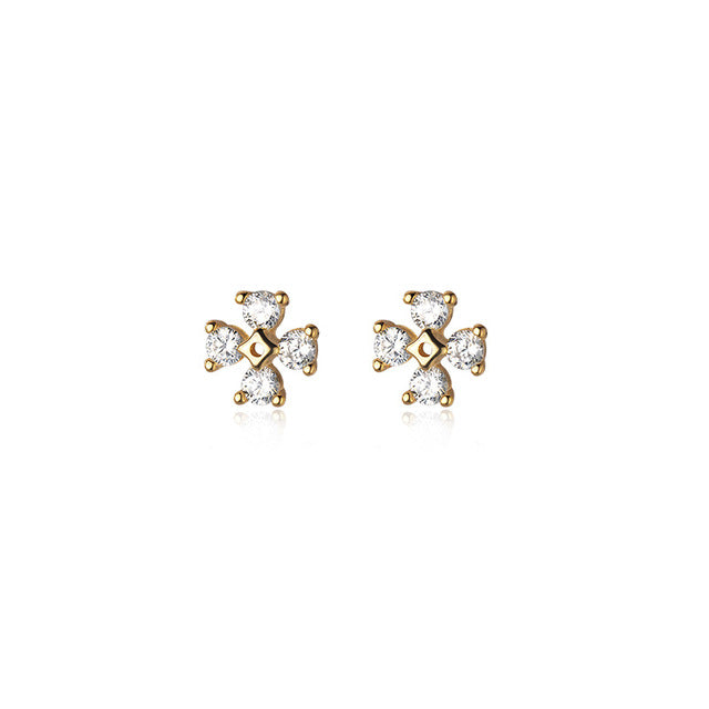Anyco Fashion Earrings Gold 925 Sterling Silver Luxury Zircon Clover Flower Mini Small Stud for Women Simple Jewelry Accessories-Earrings-PEROZ Accessories