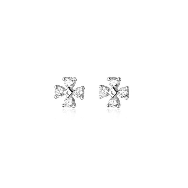Anyco Fashion Earrings Silver 925 Sterling Silver Luxury Zircon Clover Flower Mini Small Stud for Women Simple Jewelry Accessories-Earrings-PEROZ Accessories