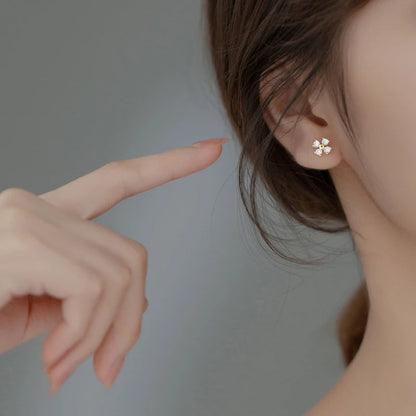 Anyco Fashion Earrings Gold 925 Sterling Silver Luxury Zircon Clover Flower Mini Small Stud for Women Simple Jewelry Accessories-Earrings-PEROZ Accessories