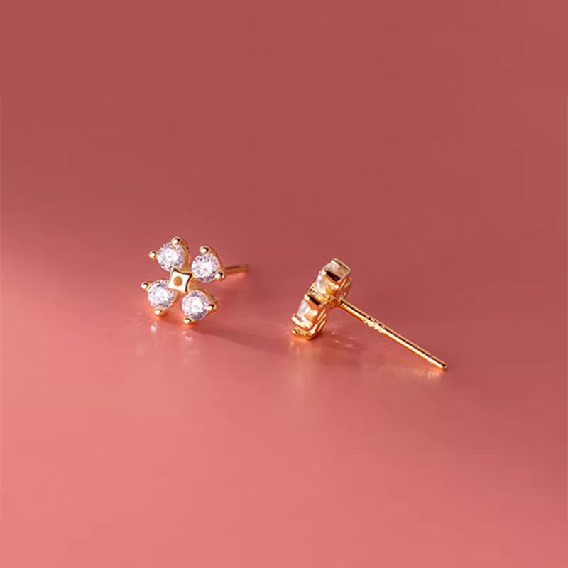 Anyco Fashion Earrings Silver 925 Sterling Silver Luxury Zircon Clover Flower Mini Small Stud for Women Simple Jewelry Accessories-Earrings-PEROZ Accessories