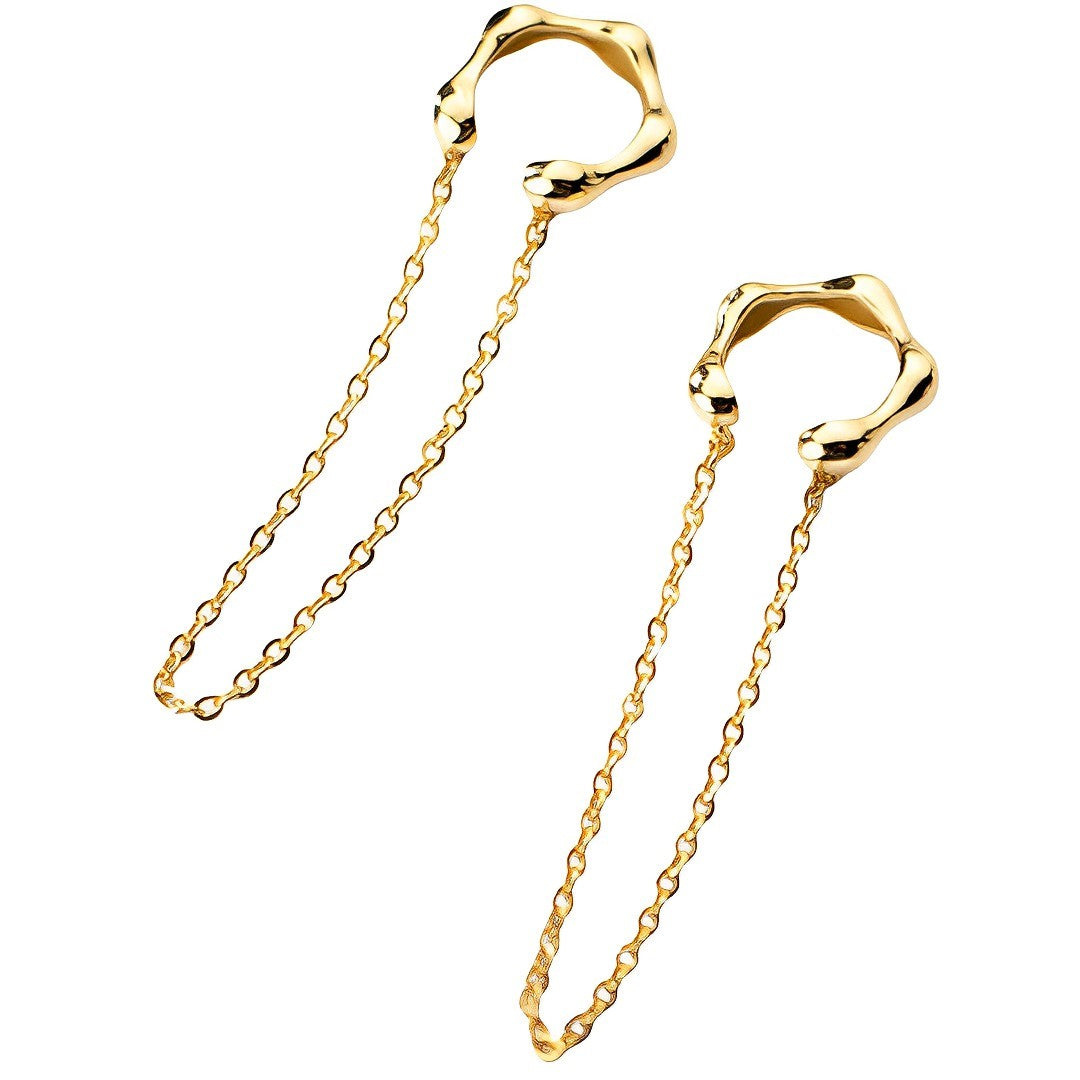 Anyco Fashion Earrings Gold 925 Sterling Silver Punk Cuban Link Chain Bamboo Tassel Ear Cuffs Simple Bohemian Ear Clip Jewelry-Earrings-PEROZ Accessories