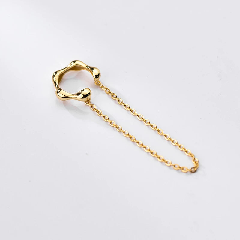 Anyco Fashion Earrings Gold 925 Sterling Silver Punk Cuban Link Chain Bamboo Tassel Ear Cuffs Simple Bohemian Ear Clip Jewelry-Earrings-PEROZ Accessories