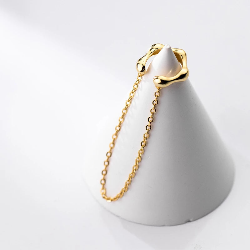 Anyco Fashion Earrings Gold 925 Sterling Silver Punk Cuban Link Chain Bamboo Tassel Ear Cuffs Simple Bohemian Ear Clip Jewelry-Earrings-PEROZ Accessories