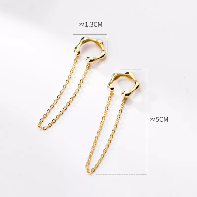 Anyco Fashion Earrings Gold 925 Sterling Silver Punk Cuban Link Chain Bamboo Tassel Ear Cuffs Simple Bohemian Ear Clip Jewelry-Earrings-PEROZ Accessories