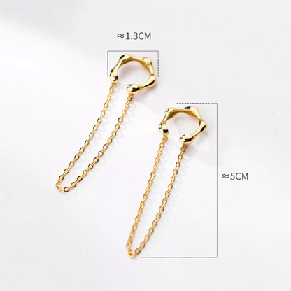 Anyco Fashion Earrings Gold 925 Sterling Silver Punk Cuban Link Chain Bamboo Tassel Ear Cuffs Simple Bohemian Ear Clip Jewelry-Earrings-PEROZ Accessories