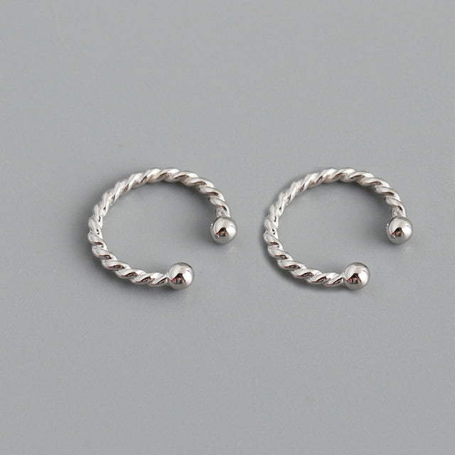 Anyco Earrings Punk Rock Twist Circle Sterling Silver Ear Clip Hoop For Kids Women Wedding Jewelry Gift Pair-Earrings-PEROZ Accessories
