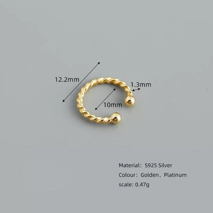 Anyco Earrings Punk Rock Twist Circle Sterling Silver Ear Clip Hoop For Kids Women Wedding Jewelry Gift 1 pc-Earrings-PEROZ Accessories