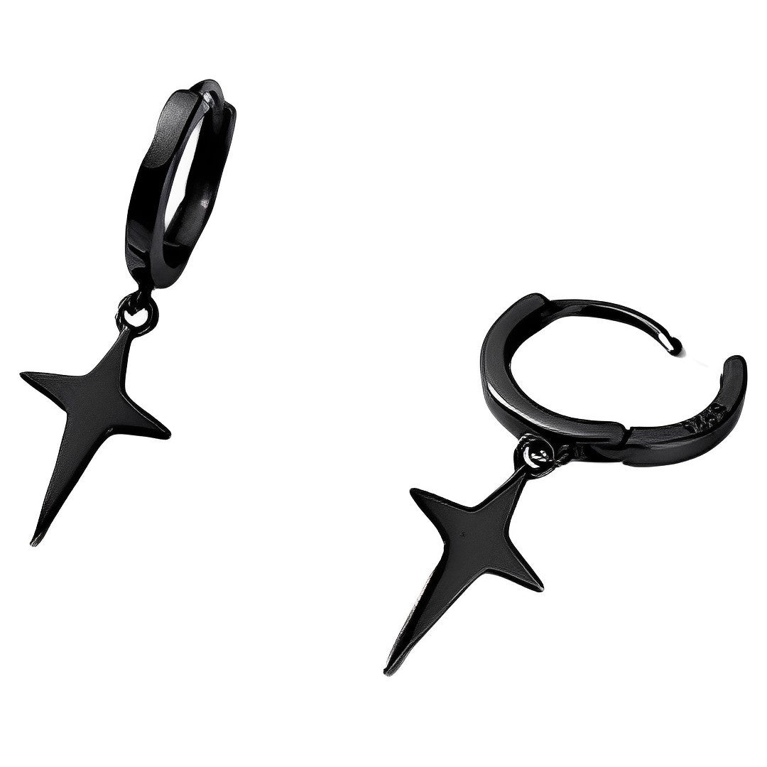 Anyco Fashion Earrings Black 925 Sterling Silver Rock Men&